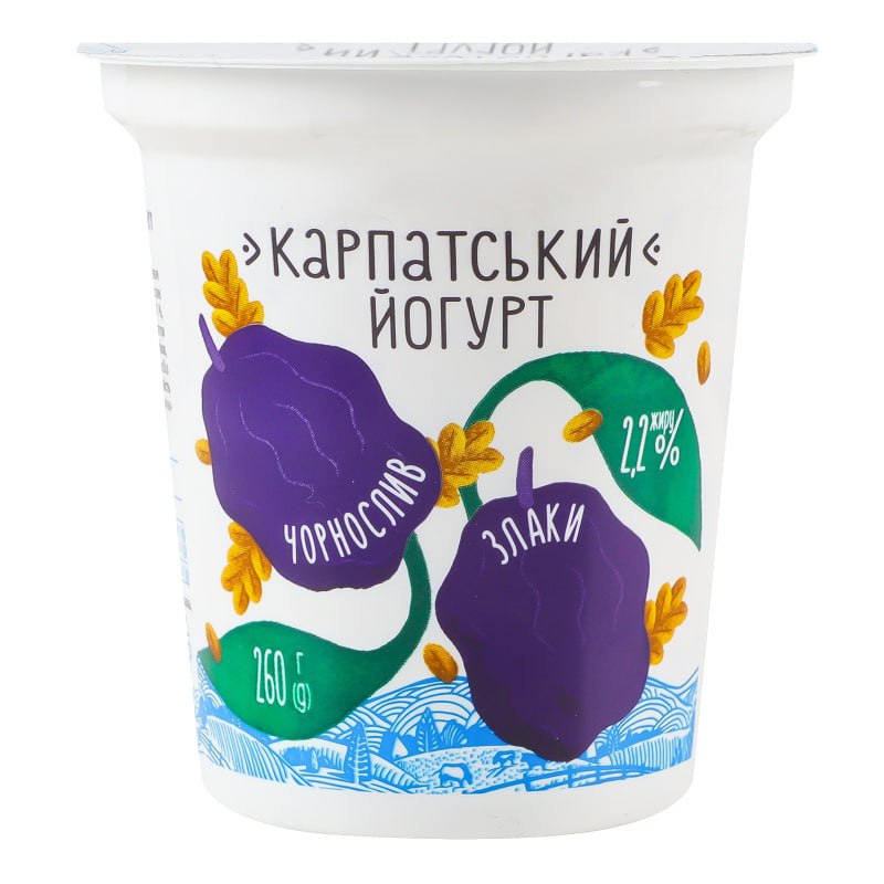 Йогурт Карпатськи синя слива-зърнени храни 2,2% Галичина