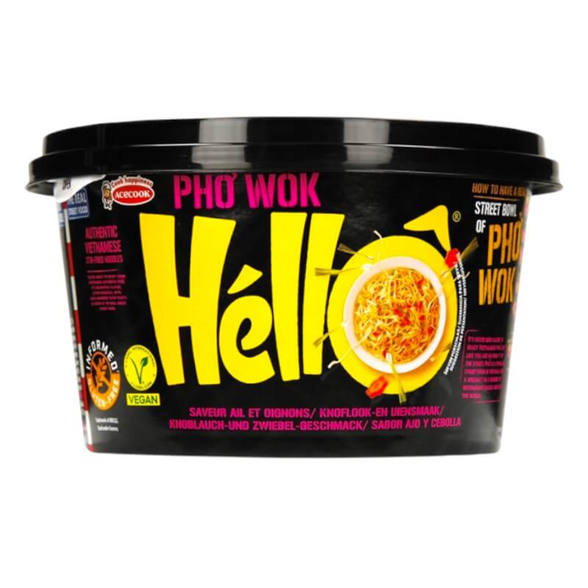 Рамен оризови нудли в купа чесън и лук HELLO